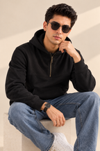 Black Half Zip Luxe Fleece Hoodie