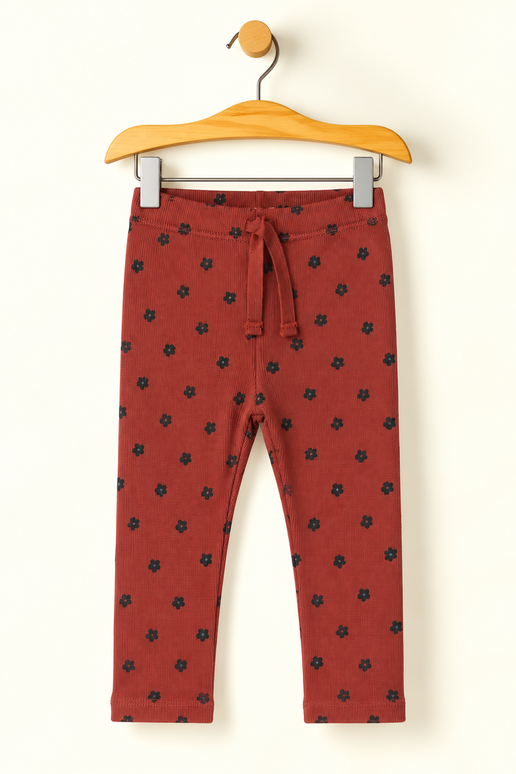 BROWN FLOWERS PRINTED RIBBED FABRIC TROUSER PAJAMA Main image