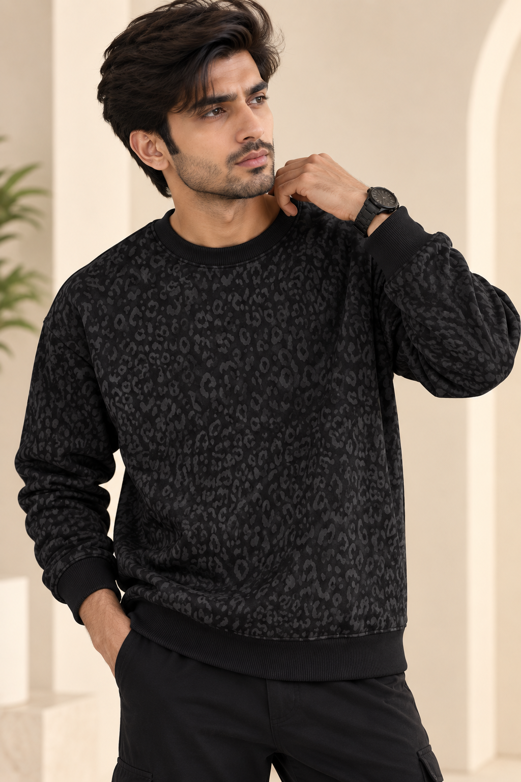 Cheetah Ribbed Fabric Sweatshirt