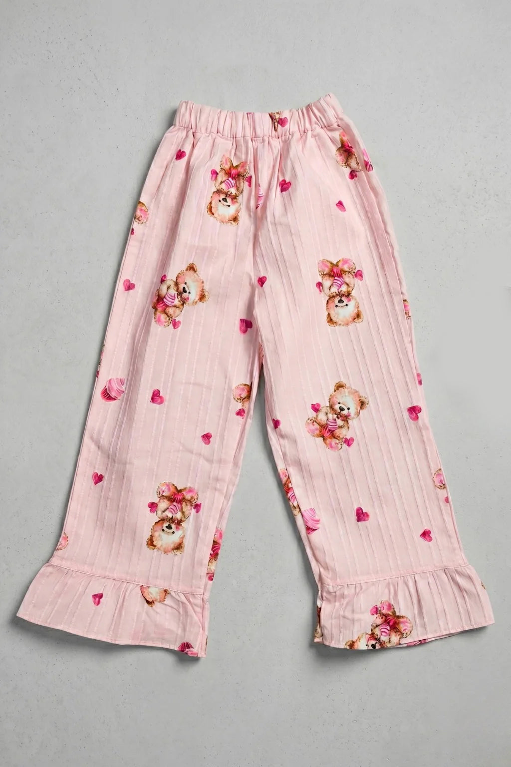 Pink Teddy Heart Print Flapper For Girls