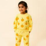 Yellow Orange Print Terry Fabric Suit For Winters