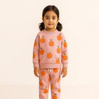 Light Purple Orange Print Terry Fabric Suit For Winters