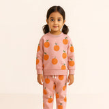 Light Purple Orange Print Terry Fabric Suit For Winters