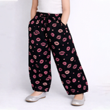 Black Lips Print Plazo Pockets Pajama For Girls