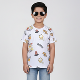 WHITE GARFIELD PRINTED HALF SLEEVES T-SHIRT FOR BOYS
