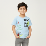 SKY BLUE SKATE ALL DAY PRINT HALF SLEEVES T-SHIRT FOR BOYS