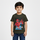 DARK GREEN I AM SPIDER-MAN PRINTED HALF SLEEVES T-SHIRT FOR BOYS
