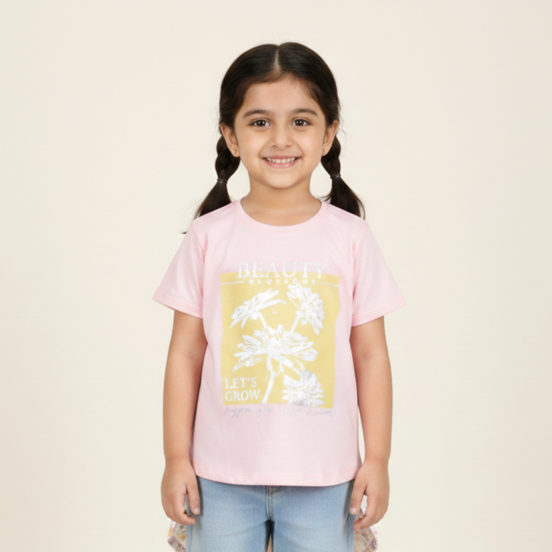 BABY PINK BEAUTY BLOSSOMS PRINTED T-SHIRT TOP FOR GIRLS Main image