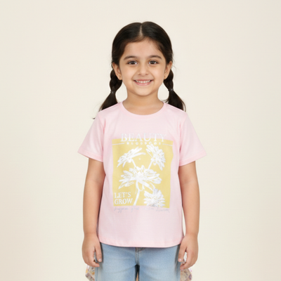 BABY PINK BEAUTY BLOSSOMS PRINTED T-SHIRT TOP FOR GIRLS