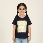 NAVY BLUE BEAUTY BLOSSOMS PRINTED T-SHIRT TOP FOR GIRLS