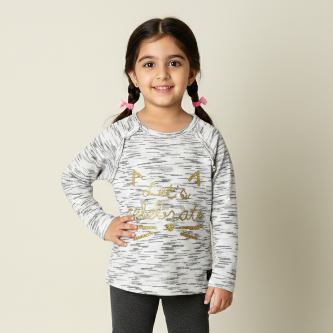 Let's Celebrate White Full Sleeve Girls Top Main image