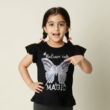 BLACK BELIEVE IN BUTTERFLY PRINTED T-SHIRT TOP FOR GIRLS