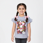 HAZEL GREY FLOWERS HARMONY PRINTED T-SHIRT TOP FOR GIRLS