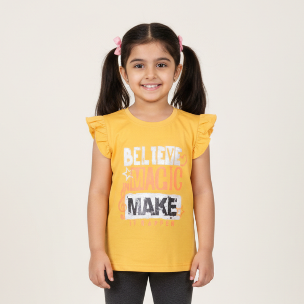 MUSTARD BELIEVE MAGIC PRINTED T-SHIRT TOP FOR GIRLS