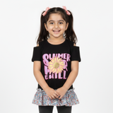 BLACK & PINK SUMMER CHILL PRINTED T-SHIRT TOP FOR GIRLS