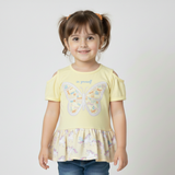 YELLOW IN YOURSELF BUTTERFLY PRINTED T-SHIRT TOP FOR GIRLS