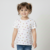 WHITE GLITTER BUTTERFLY PRINTED T-SHIRT TOP FOR GIRLS