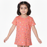 DARK PEACH GLITTER BUTTERFLY PRINTED T-SHIRT TOP FOR GIRLS