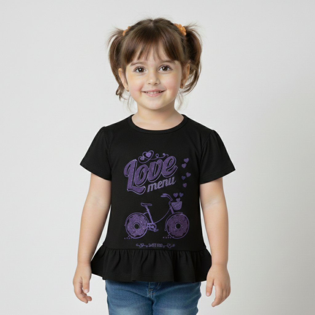 BLACK LOVE MENU PRINTED T-SHIRT TOP FOR GIRLS