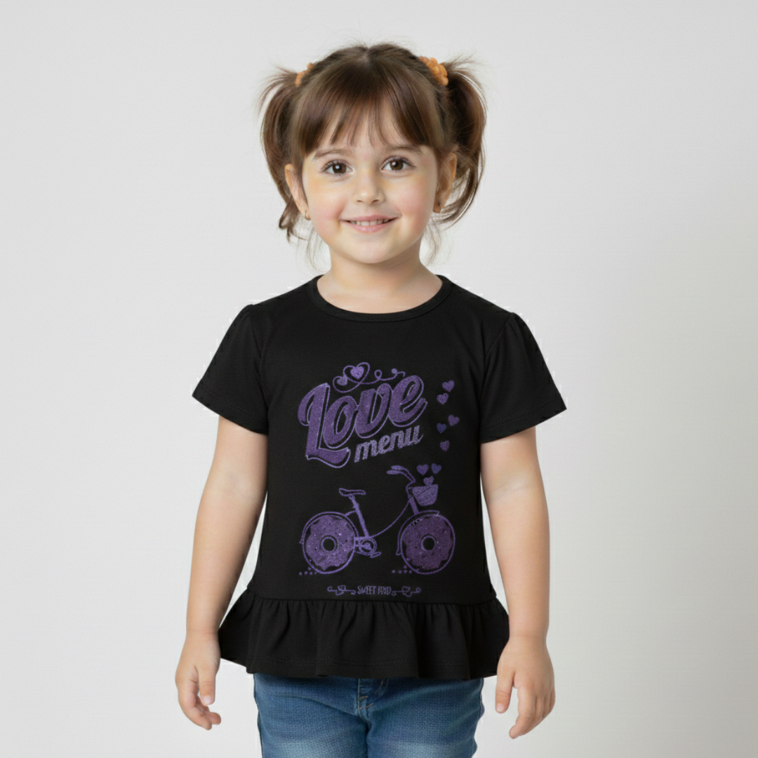BLACK LOVE MENU PRINTED T-SHIRT TOP FOR GIRLS