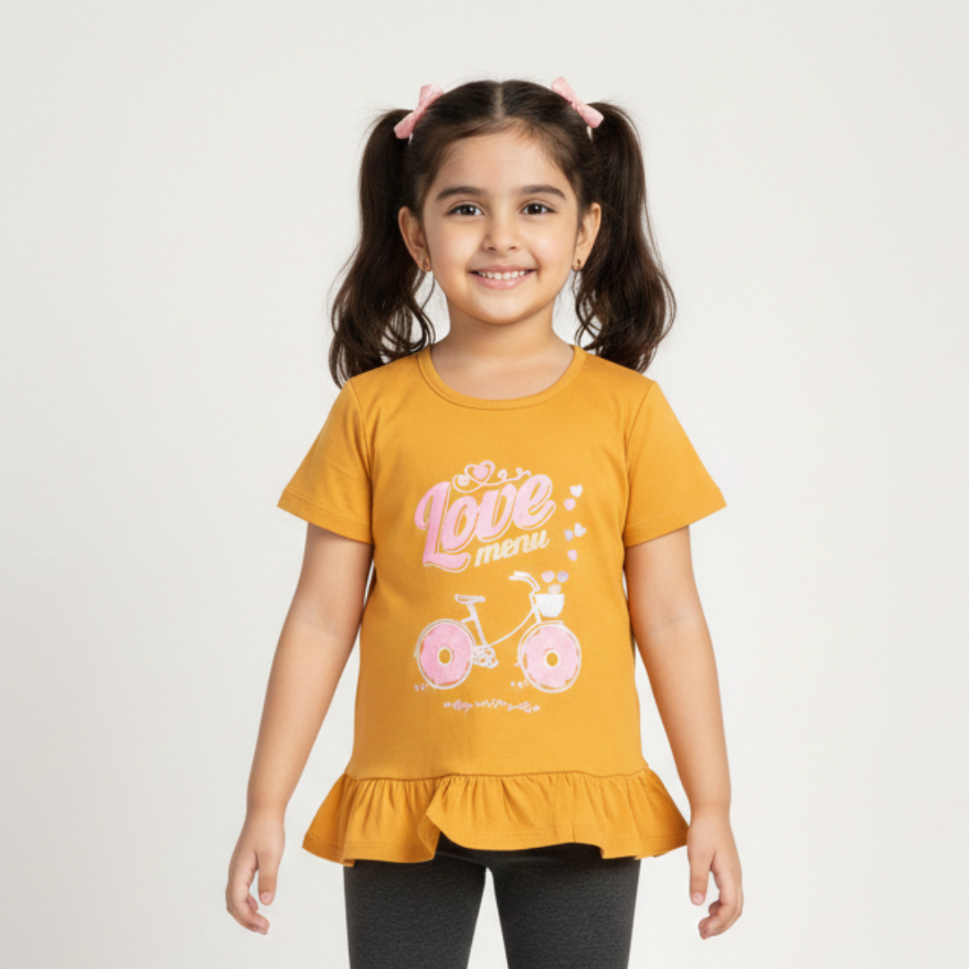 MUSTARD LOVE MENU PRINTED T-SHIRT TOP FOR GIRLS
