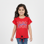 RED FASHION ICON PRINTED T-SHIRT TOP FOR GIRLS
