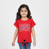 RED FASHION ICON PRINTED T-SHIRT TOP FOR GIRLS
