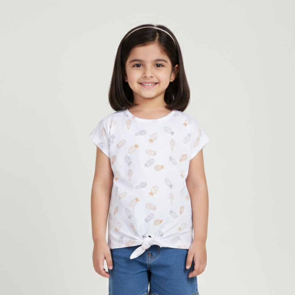 WHITE PINEAPPLES PRINTED T-SHIRT TOP FOR GIRLS
