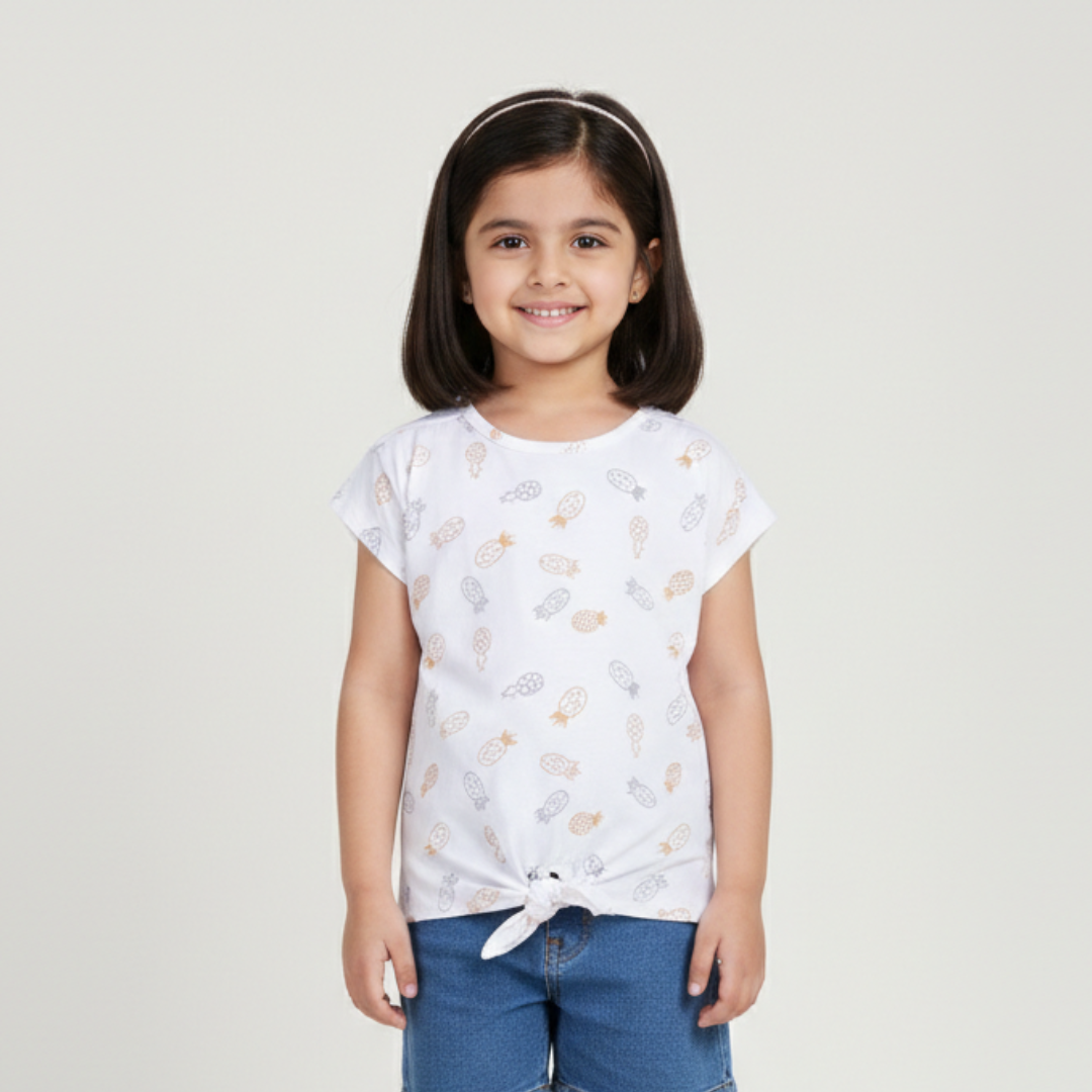 WHITE PINEAPPLES PRINTED T-SHIRT TOP FOR GIRLS