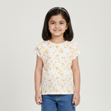 WHITE WITH YELLOW FLOWERS PRINTED T-SHIRT TOP FOR GIRLS