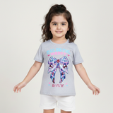 HAZEL GREY COLORFUL HAPPY PRINTED T-SHIRT TOP FOR GIRLS