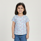 SKY BLUE STRAWBERRY PRINTED PLAIN SLEEVES T-SHIRT TOP FOR GIRLS