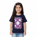 NAVY BLUE BE COOL BE KIND FLOWERS PRINTED T-SHIRT TOP FOR GIRLS