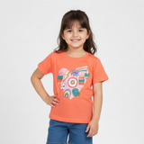 DARK PEACH HEART BOOM GOOD VIBES PRINTED T-SHIRT TOP FOR GIRLS