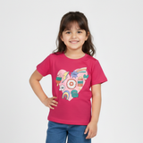 BLUSH PINK HEART BOOM GOOD VIBES PRINTED T-SHIRT TOP FOR GIRLS