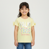 YELLOW PALM TREE PRINTED T-SHIRT TOP FOR GIRLS