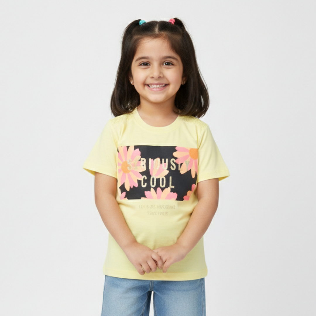 YELLOW SERIOUSLY COOL PRINTED T-SHIRT TOP FOR GIRLS Main image