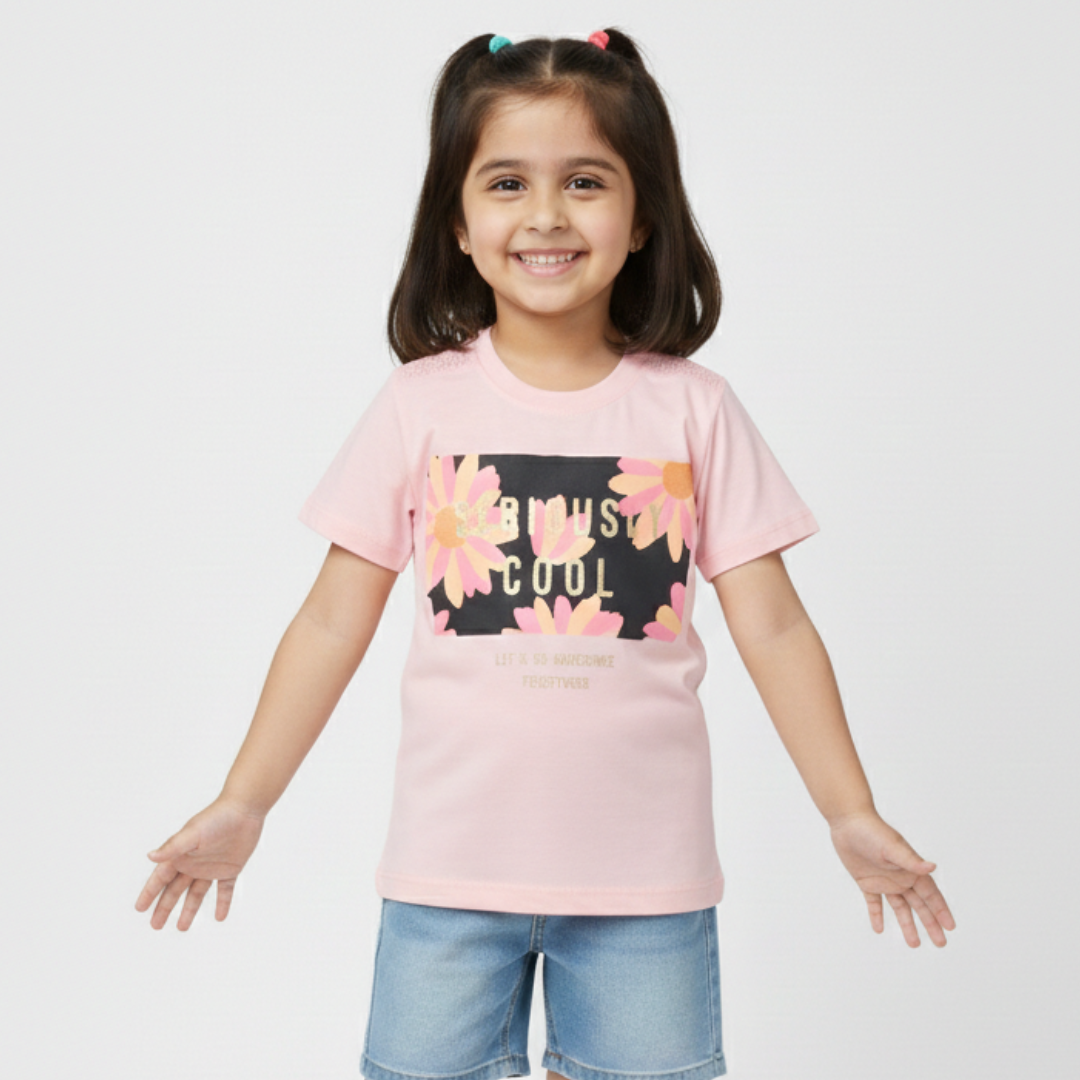 BABY PINK SERIOUSLY COOL PRINTED T-SHIRT TOP FOR GIRLS Main image