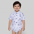 WHITE COTTON FABRIC STARS PRINT WITH COLLAR ROMPER