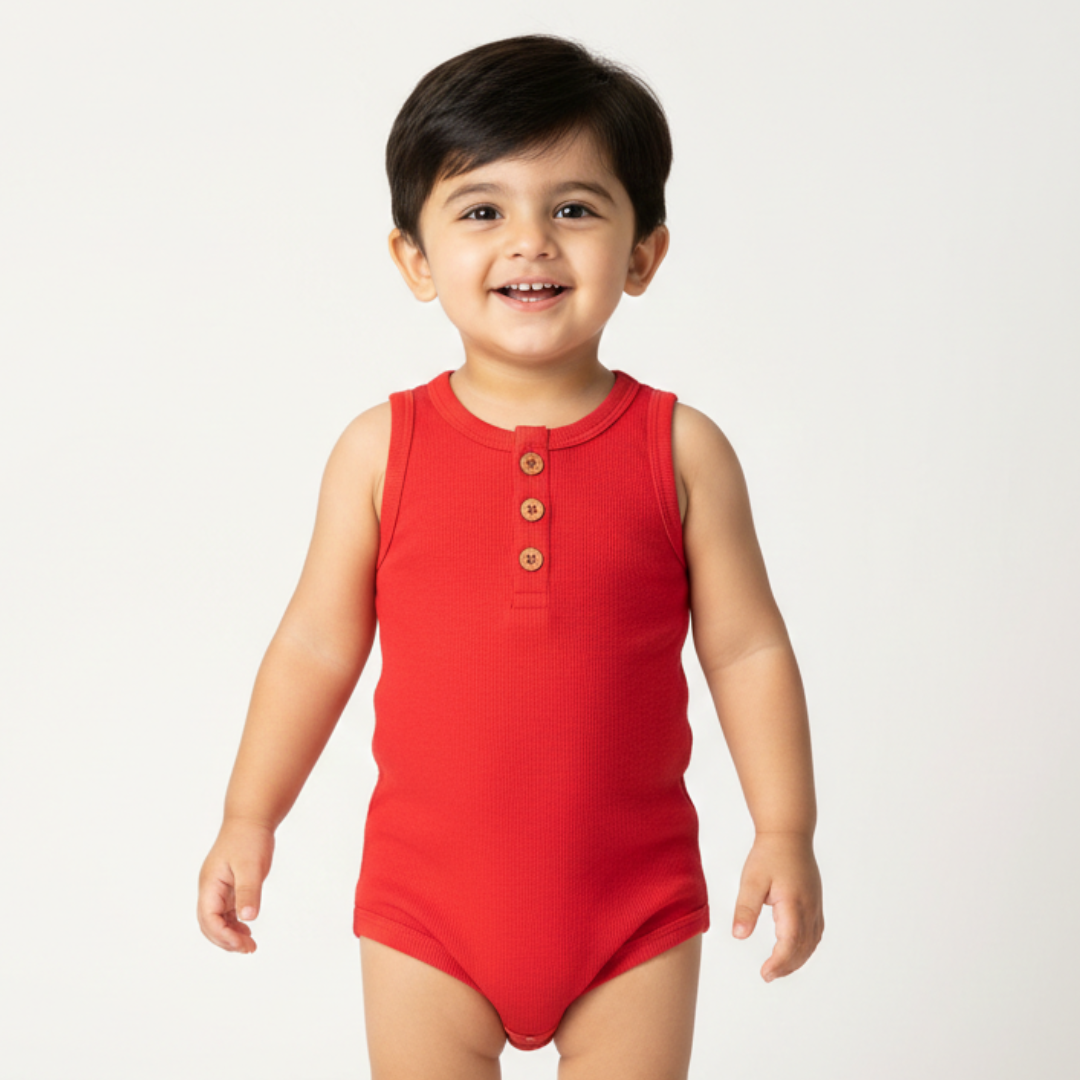 BLUSH PINK SLEEVE LESS PLAIN ROMPER FOR BOYS Main image