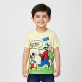 YELLOW MICKEY & GOOFIE PRINTED HALF SLEEVES T-SHIRT
