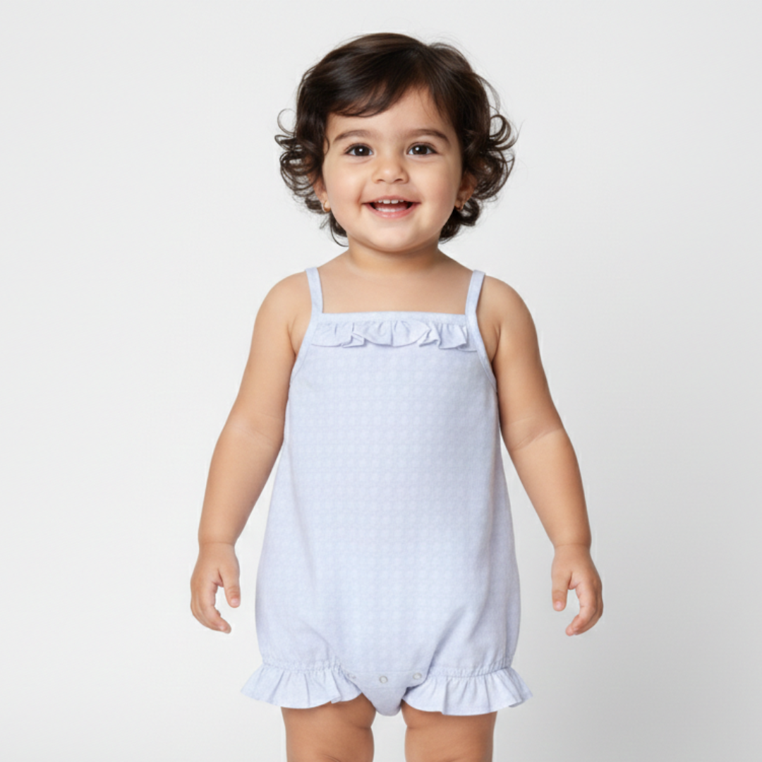 WHITE GEOMETRY DESIGN PRINTED COTTON FABRIC ROMPER Main image