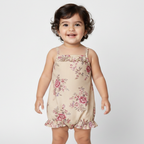 LIGHT BROWN FLOWERS PRINTED COTTON FABRIC ROMPER