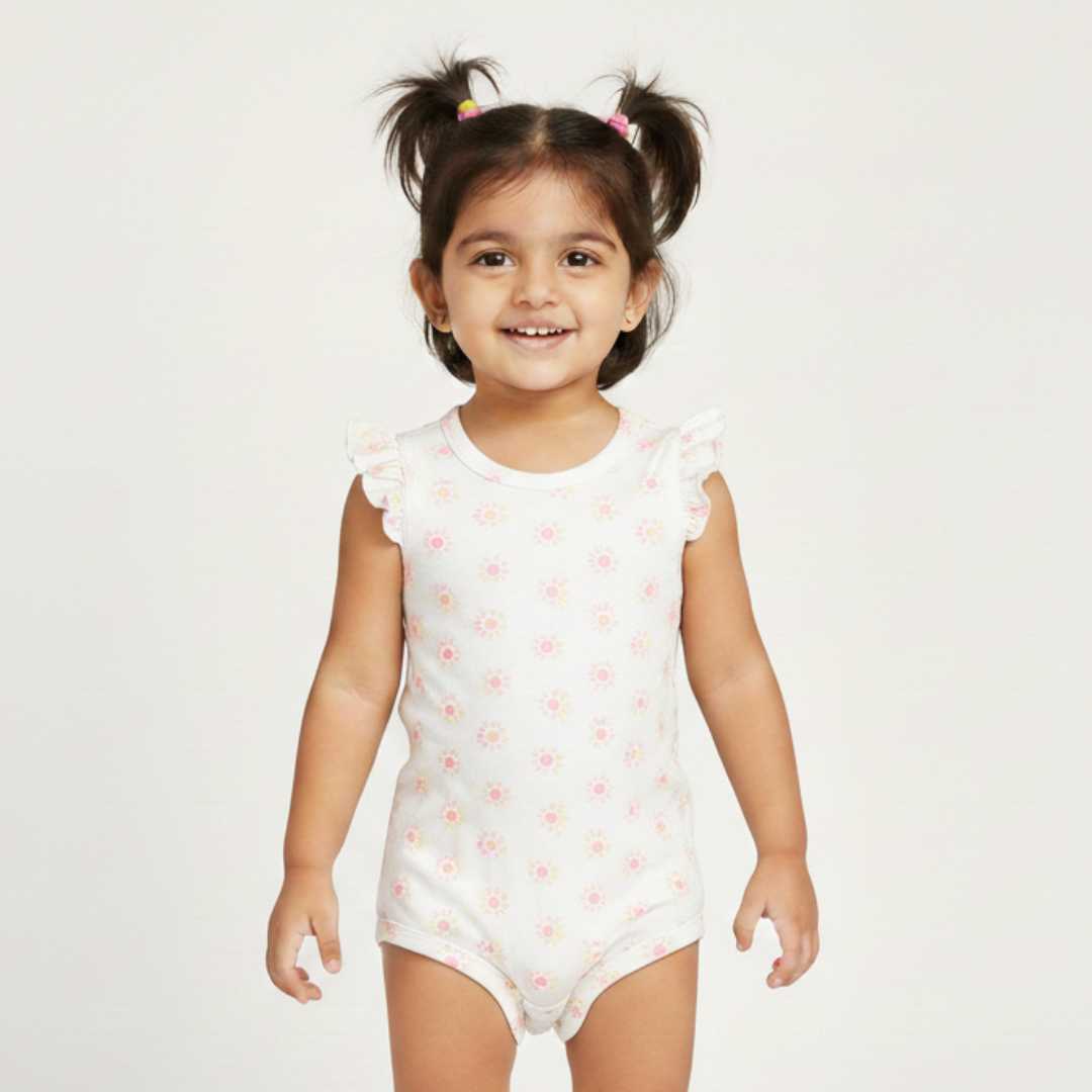 NEW WHITE FLOWERS PRINTED ROMPER FOR GIRLS