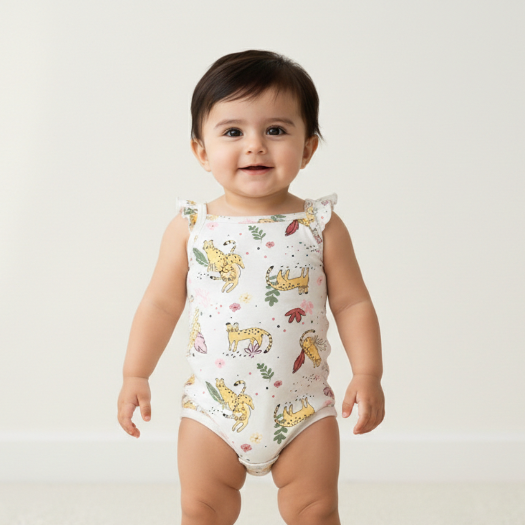 NEW OFF WHITE CHEETAH PRINTED ROMPER FOR GIRLS Main image
