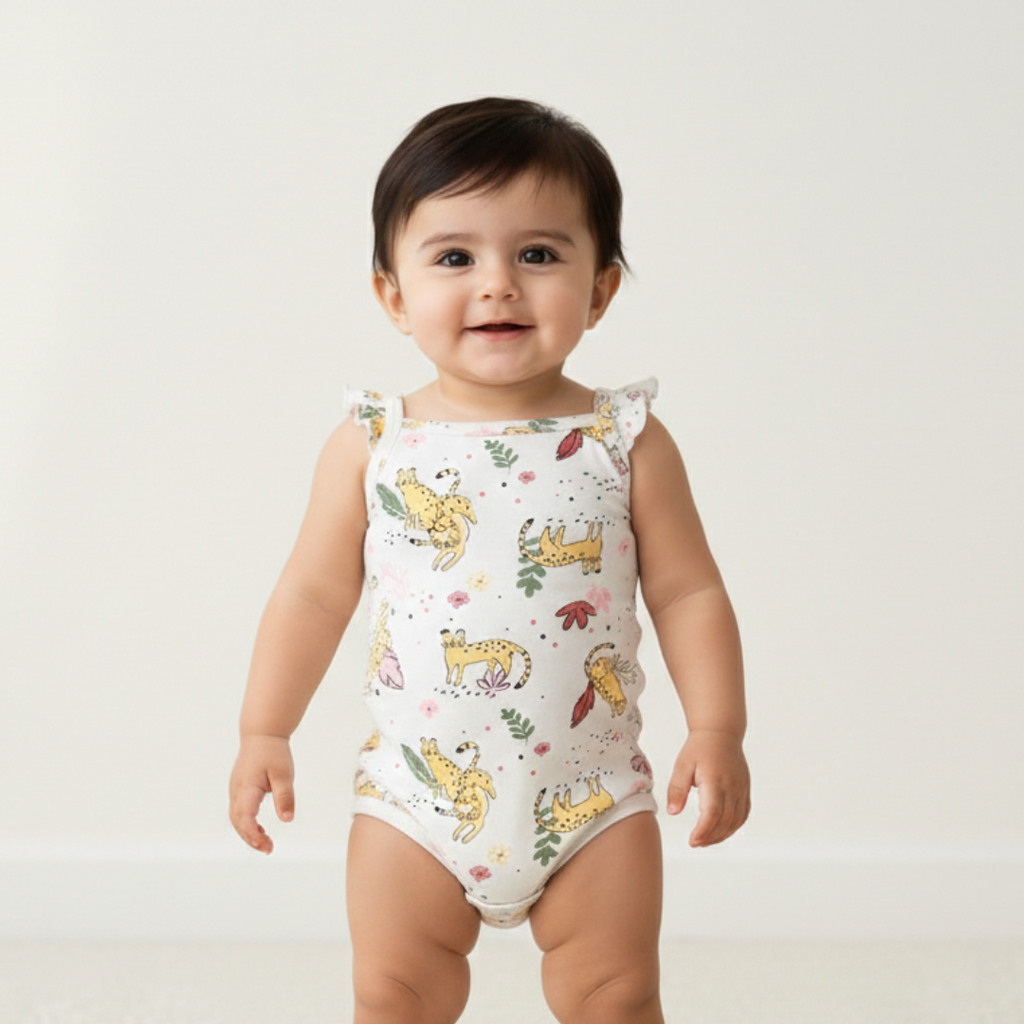 NEW OFF WHITE CHEETAH PRINTED ROMPER FOR GIRLS