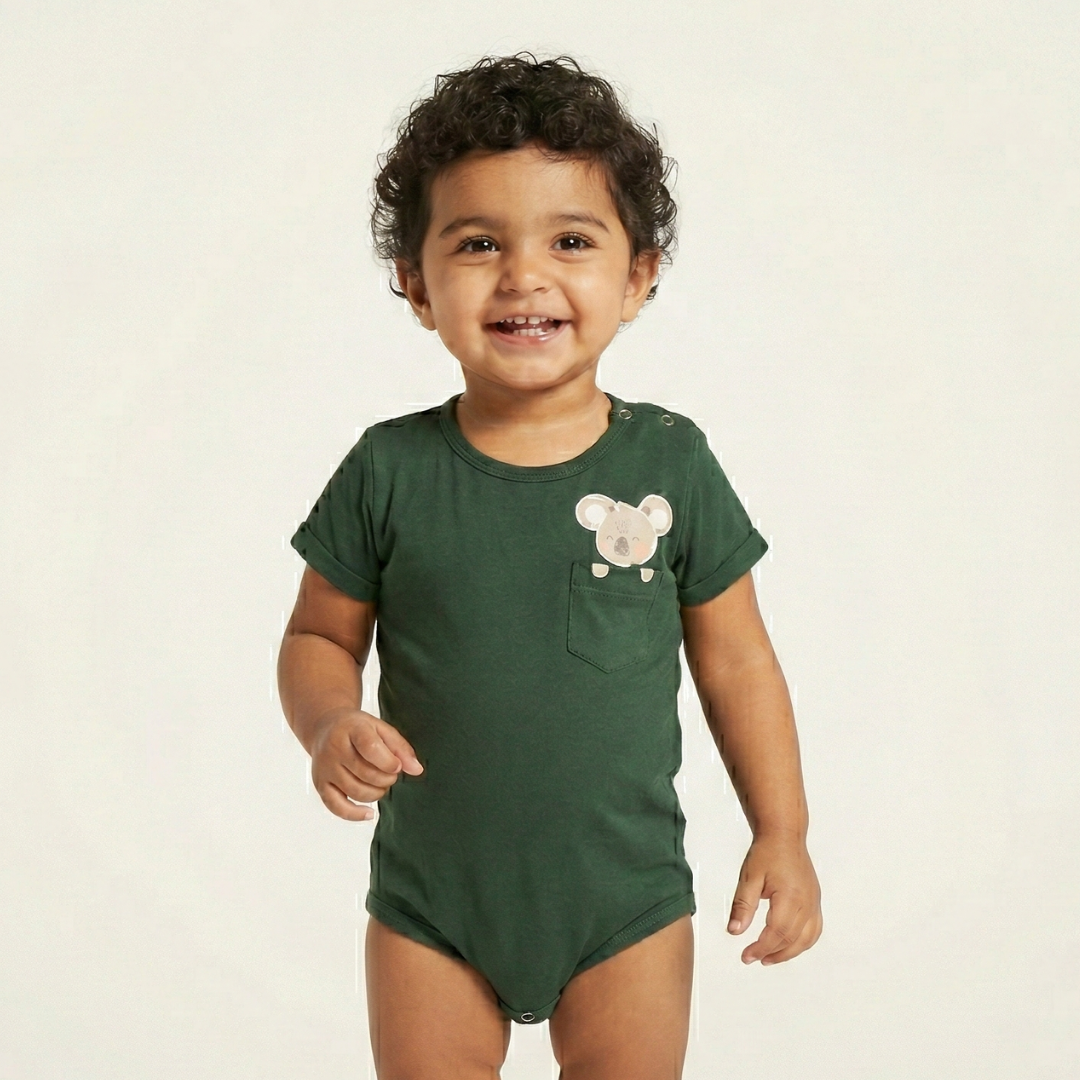 DARK GREEN POCKET PRINTED ROMPER Main image