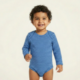 BLUE WITH BLUE STRIPES COTTON JERSY FABRIC HALF BODY FULL SLEEVES ROMPER