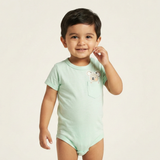 SEA GREEN POCKET WITH ANIMAL PRINTED ROMPER FOR BOYS