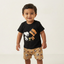 BLACK & ORANGE SNOOPY WITH FLAG PRINTED HALF BODY ROMPER
